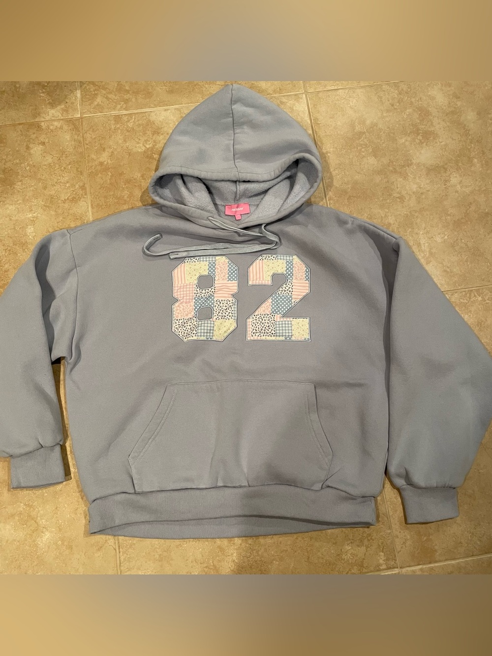 Edikted women’s oversized hoodie XS patch work 82 EUC light blue front pocket